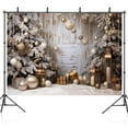 thumbnail image 2 of Bonvvie Christmas Photography Backdrop Xmas Fireplace White Christmas Tree Gifts Pine Trees Family Party Studio Photo Background, 2 of 5