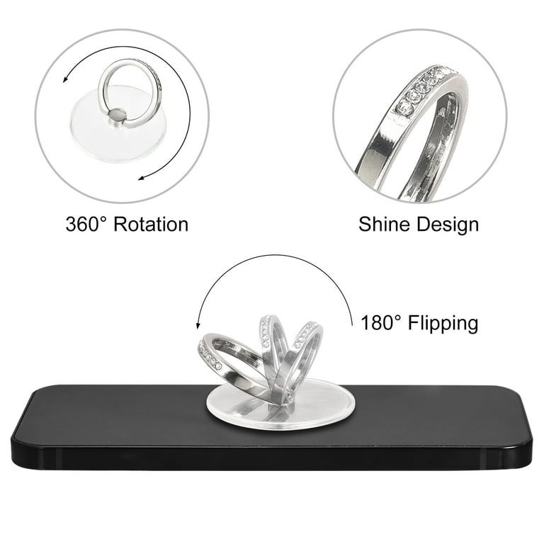 Clear Phone Ring Holders, Diamond Finger Grip Stand (Round Shape), 2pcs - Transparent, Silver