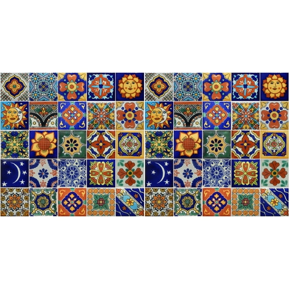 Color y Tradicion 2" X 2" Assorted Clay Mexican Tiles, 50 Piece