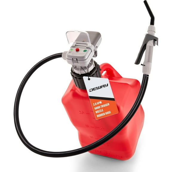 MRY Automatic Fuel Transfer Pump with Hand Nozzle, AA Battery Powered, Advanced Adapters For All Size Gas & VP Racing Cans, Extra Long 59" Rubber Hose, Portable Liquid Pump for Gasoline, Diesel Fuel