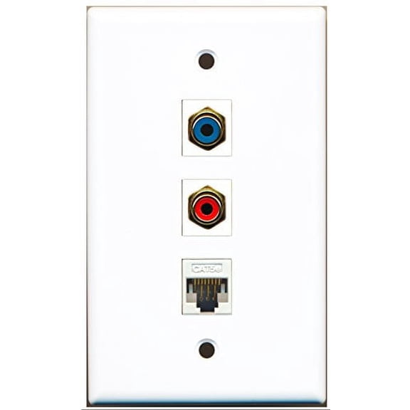 RiteAV - 1 Port RCA Red and 1 Port RCA Blue and 1 Port Cat5e Ethernet White Wall Plate