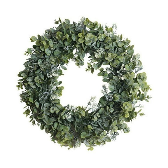 VogueV Welcome Eucalyptus Wreath 18", Faux Green Leaves Wooden Round Sign Door Hanging, Rustic Farmhouse Front Porch Wall Window Décor, Wedding Housewarming Gift, Indoor Outdoor Safe, 1X Wreath