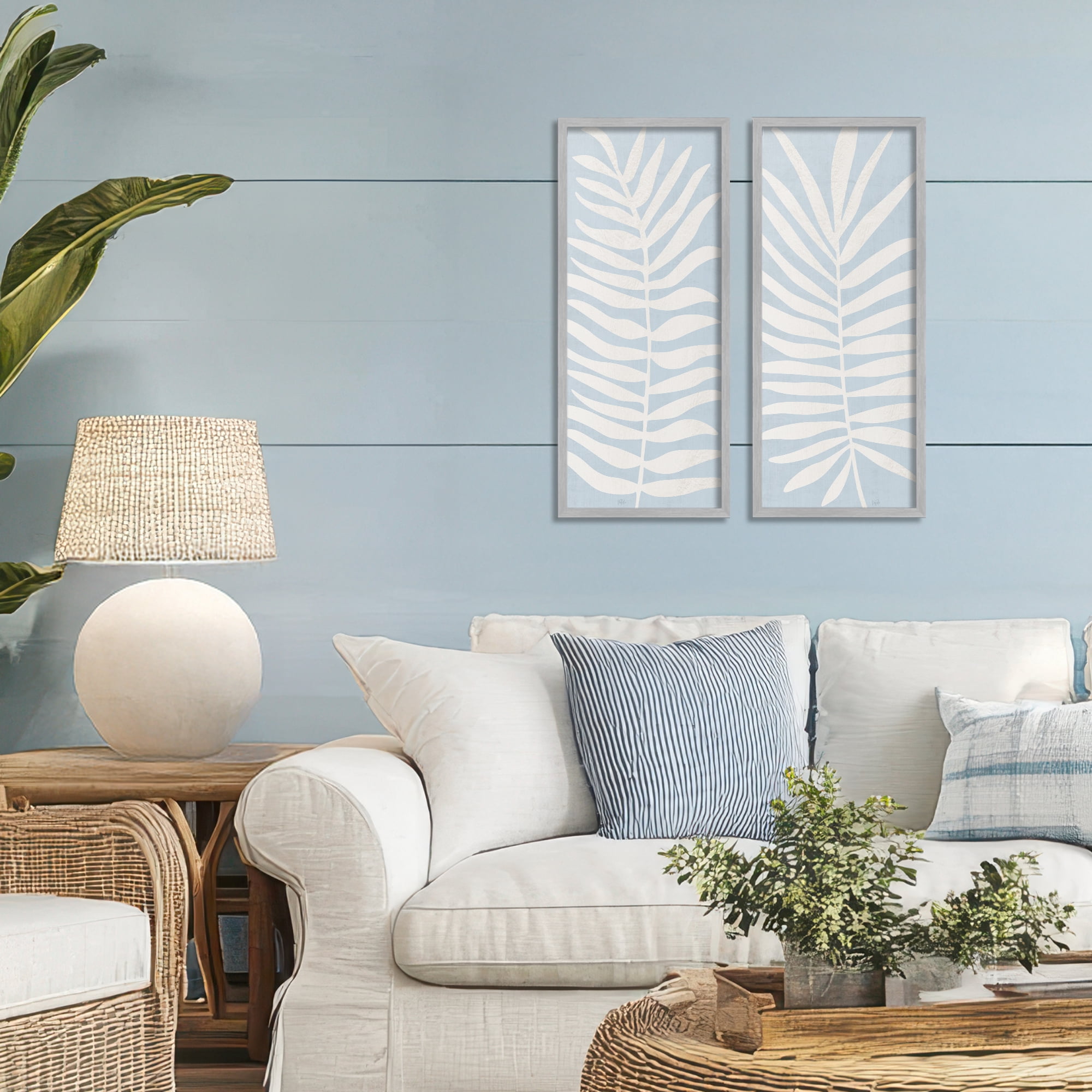 Stupell Industries Soft Palm Leaf Pair 2 Piece Gray Framed Giclee Art Set, design by Natalie Carpentieri
