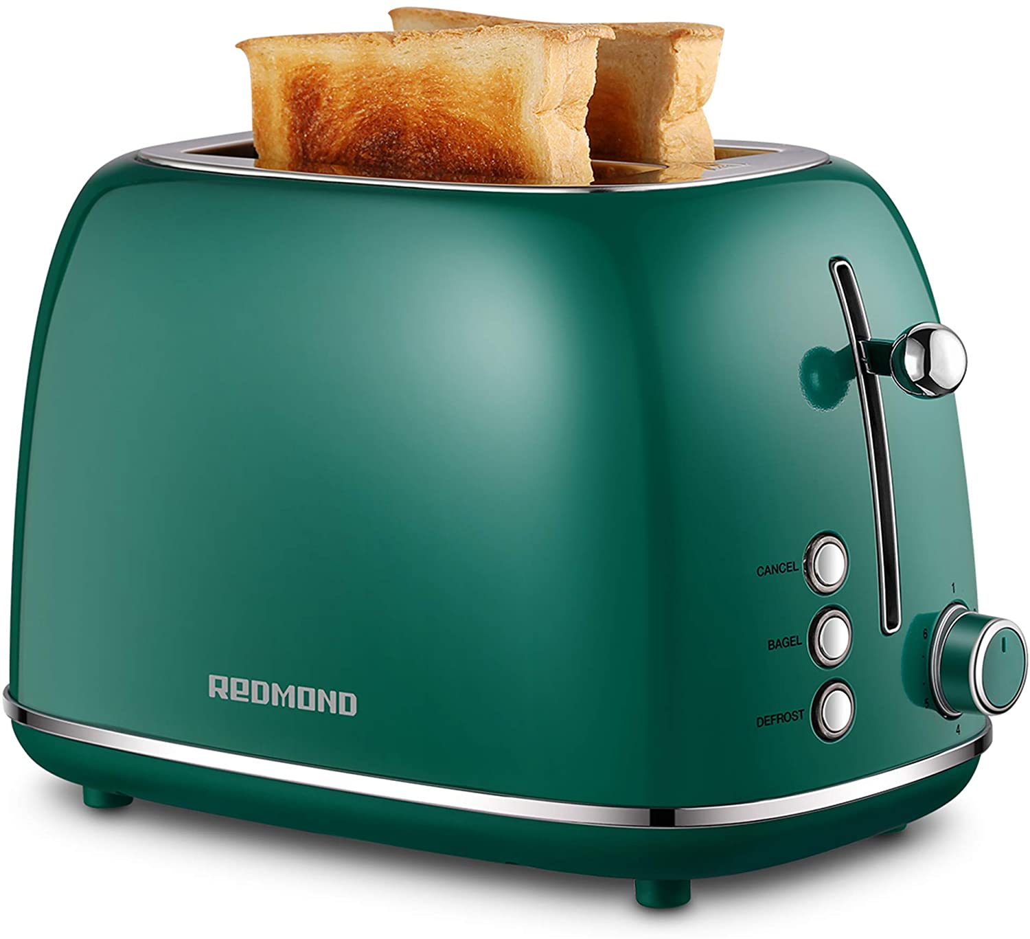 REDMOND 2 Slice Toaster Retro Stainless Steel Toaster, Green, ST028