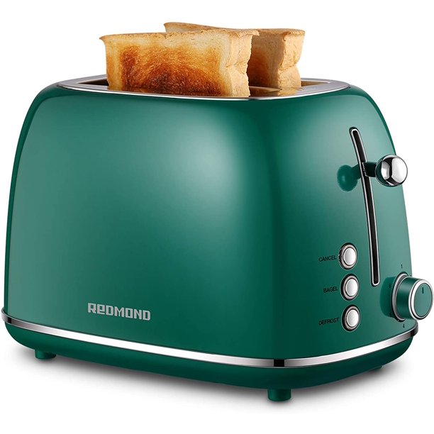 REDMOND 2 Slice Toaster Retro Stainless Steel Toaster, Green, ST028