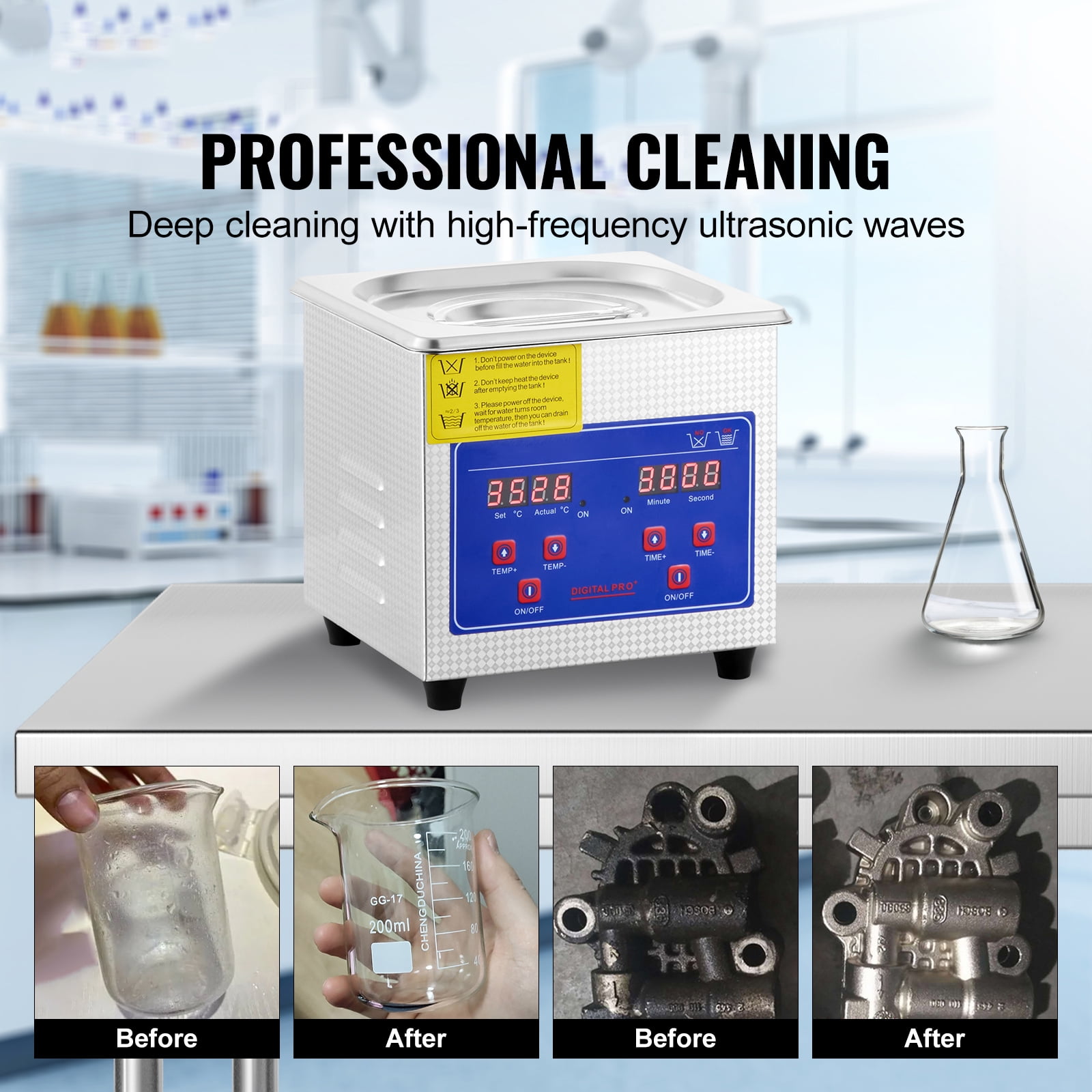 KFFKFF Ultrasonic Cleaning Machine 1.3L Professional Cleaner with Digital Timer & Heater 40kHz 110V,FCC/CE/RoHS Certified for Jewelry Watch Ring Coin Eyeglasses Small Parts Cleaning