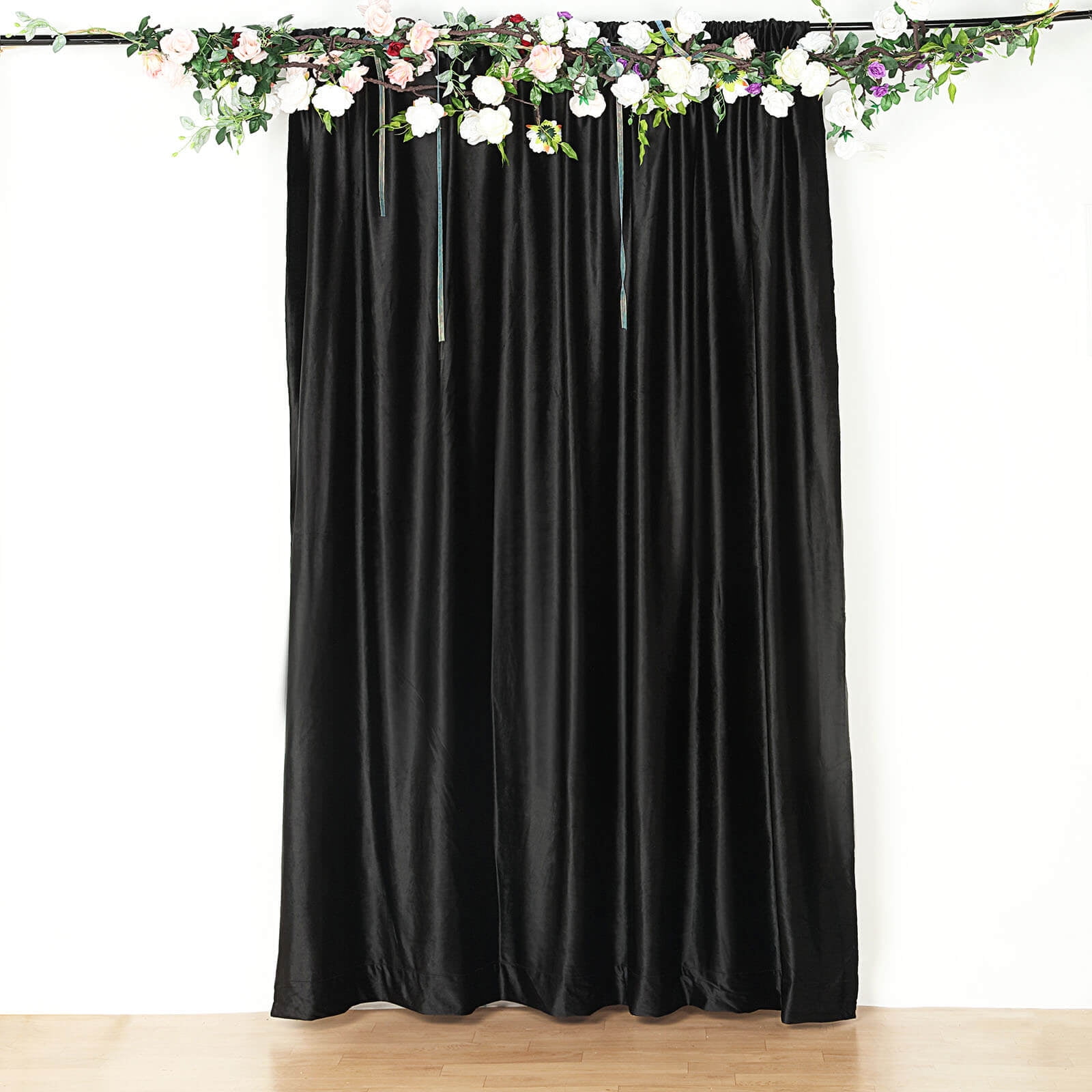 Efavormart 8Ft H x 8Ft W Premium BLACK Velvet Backdrop Curtain Panel Drape  Background For Events 