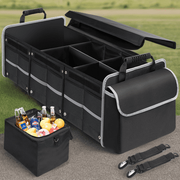 DONGPAI Large Car Trunk Organizer with Insulated Leakproof Cooler, Collapsible Waterproof Car Organizer with Non Slip Bottom Strips for Vehicle Sedan, Suv, Truck,Van