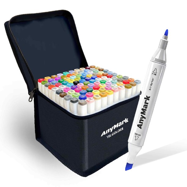 Set de arte de 100 colores con doble punta de alcohol Markers AnyMark con bolsa