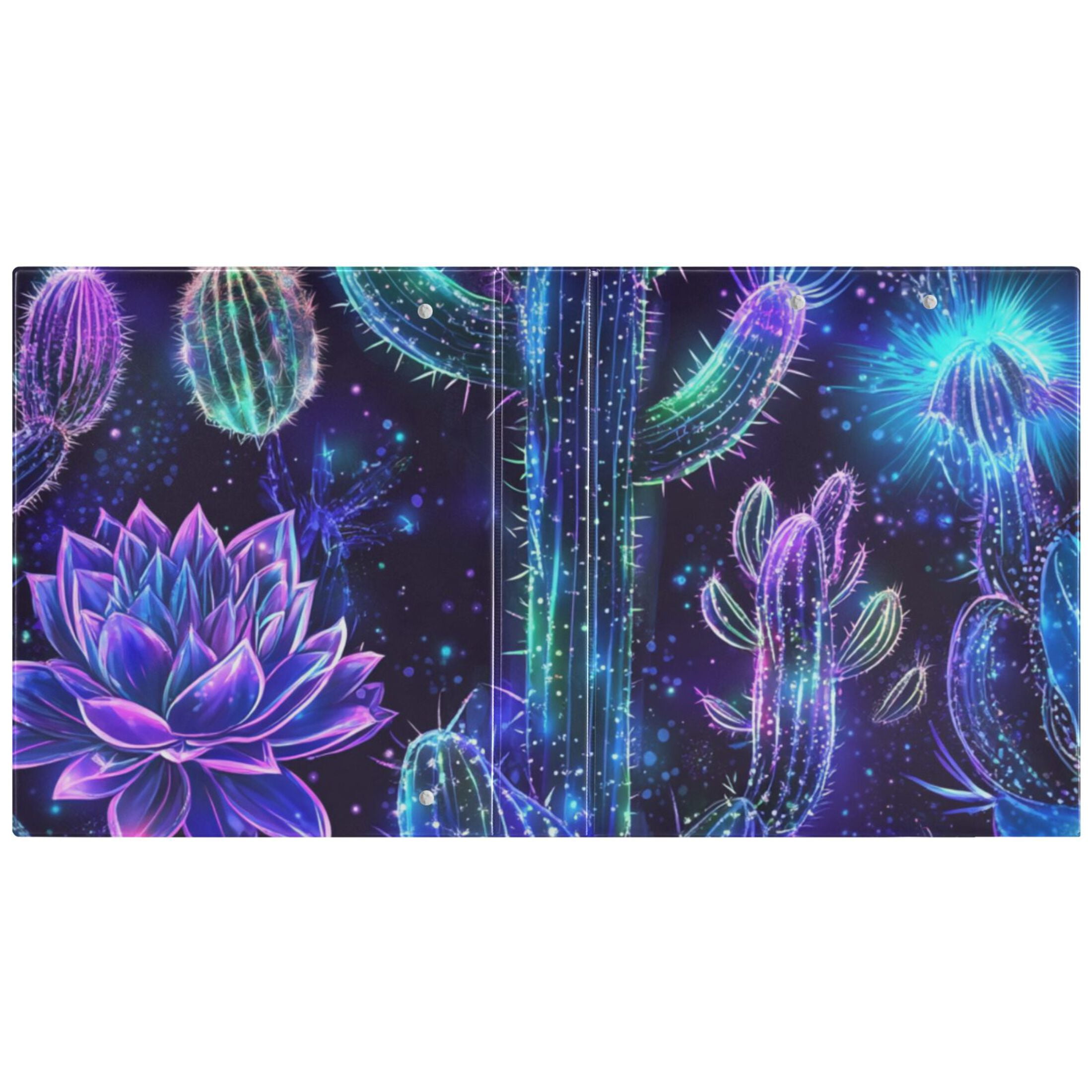 Glowing Cactus Flowers 3 Ring Binders 1.5 inch Hardcover File Folders with Interior Pockets A4 Size Organizer for School Office Hospital