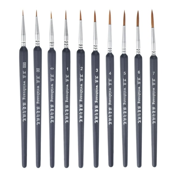 Uxcell 10pcs Detail Paint Brushes 10mm Nylon Miniature Painting Brush for Watercolor Acrylic Painting(000#-7#), Black