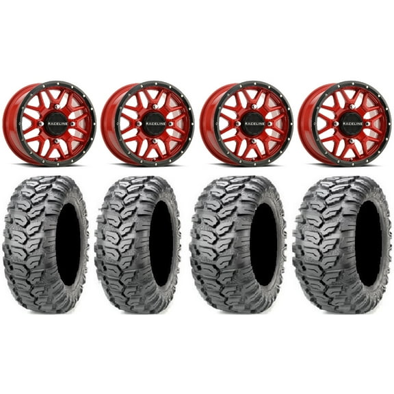 Raceline Krank 14" Red Wheels 26" Ceros Tires Sportsman RZR Ranger
