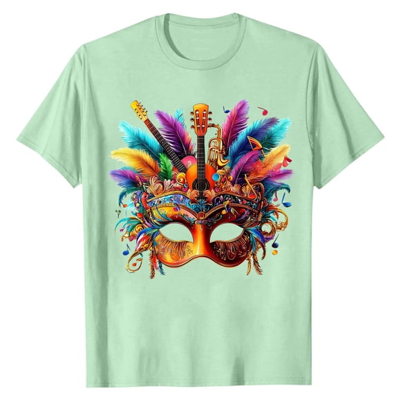 SELONE Mens Mardi Gras Sweatshirts Musk Tuesday Tee Tops Short Sleeve Carnival Pullover Summer Party Outfit