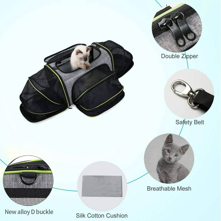  Expandable Cat Carrier, Pet Carrier Airline Approved 2 Sides  Expandable Pet Carrier with Removable Fleece Pad, Large Cat Carrier TSA  Approved Pet Carrier for Cats Dogs and Small Animals 