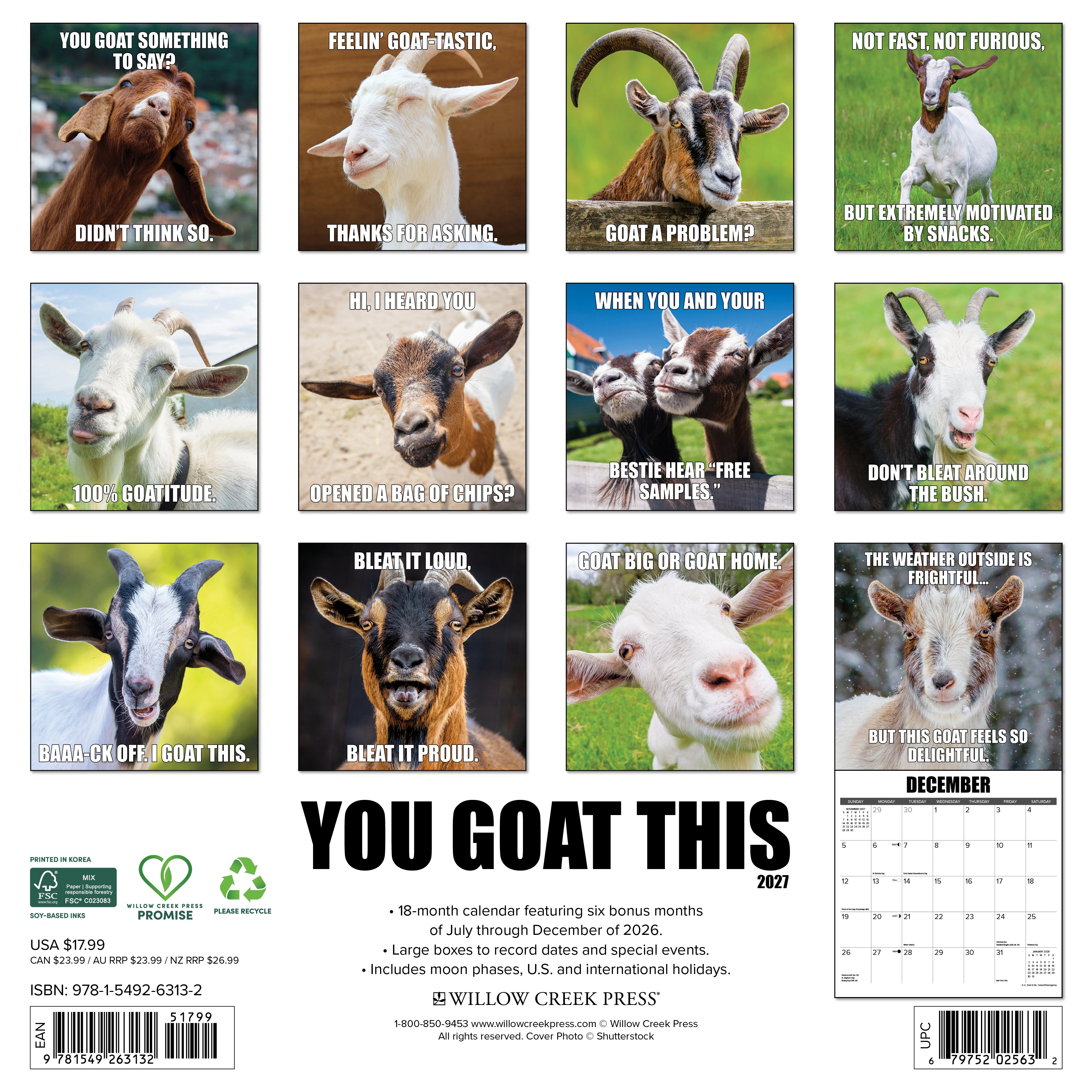 Willow Creek Press, You Goat This 2027 Wall Calendar