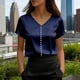 thumbnail image 3 of Eres Más Que Una Camisa de Puntuación de Prueba Moda de Verano de Mujer Color Sólido Casual Cuello en V Top de Manga Corta Mujeres Tops de Verano Casual, 3 of 5