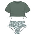 thumbnail image 5 of vigerkar Girls Swimsuits Short Sleeve Bathing Suit Fashion 2 Piece Drawstring Swimwear (Green, 7-8 Years), 5 of 5