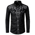 thumbnail image 5 of WTOBBY Men's Embroidered Long Sleeve Shirt Casual Turn-Down Collar Button Front Quality Cotton Blend Business Casual Office Wear Slim Fit Dress Top,Black L, 5 of 5