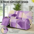 thumbnail image 3 of ZIATUBLES Irregular Geometry Printed Recliner Cover for 3-Seater Reclining Sofa, Stretch Recliner Couch Covers with Pockets Set of 8, Elastic Polyester Spandex Furniture Protector for Living Room, 3 of 9