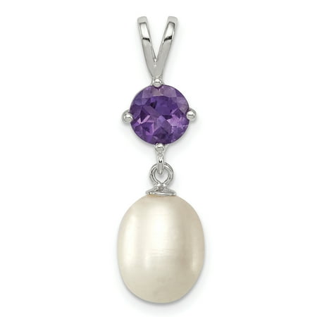 - 925 Sterling Silver Purple Amethyst 9mm Freshwater Cultured Pearl Teardrop Pendant Charm Necklace Gemstone Gifts For Women For Her