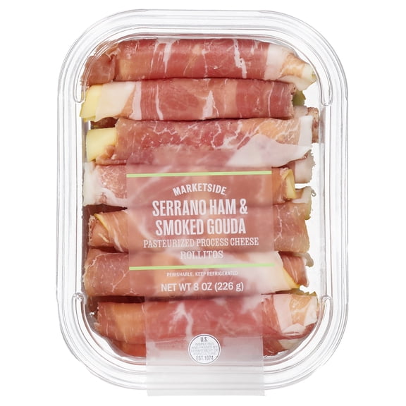 Marketside Serrano Ham and Smoked Gouda Pasteurized Processed Cheese Rollitos, 8 oz, 14 Count (Roll, Plastic Tray)
