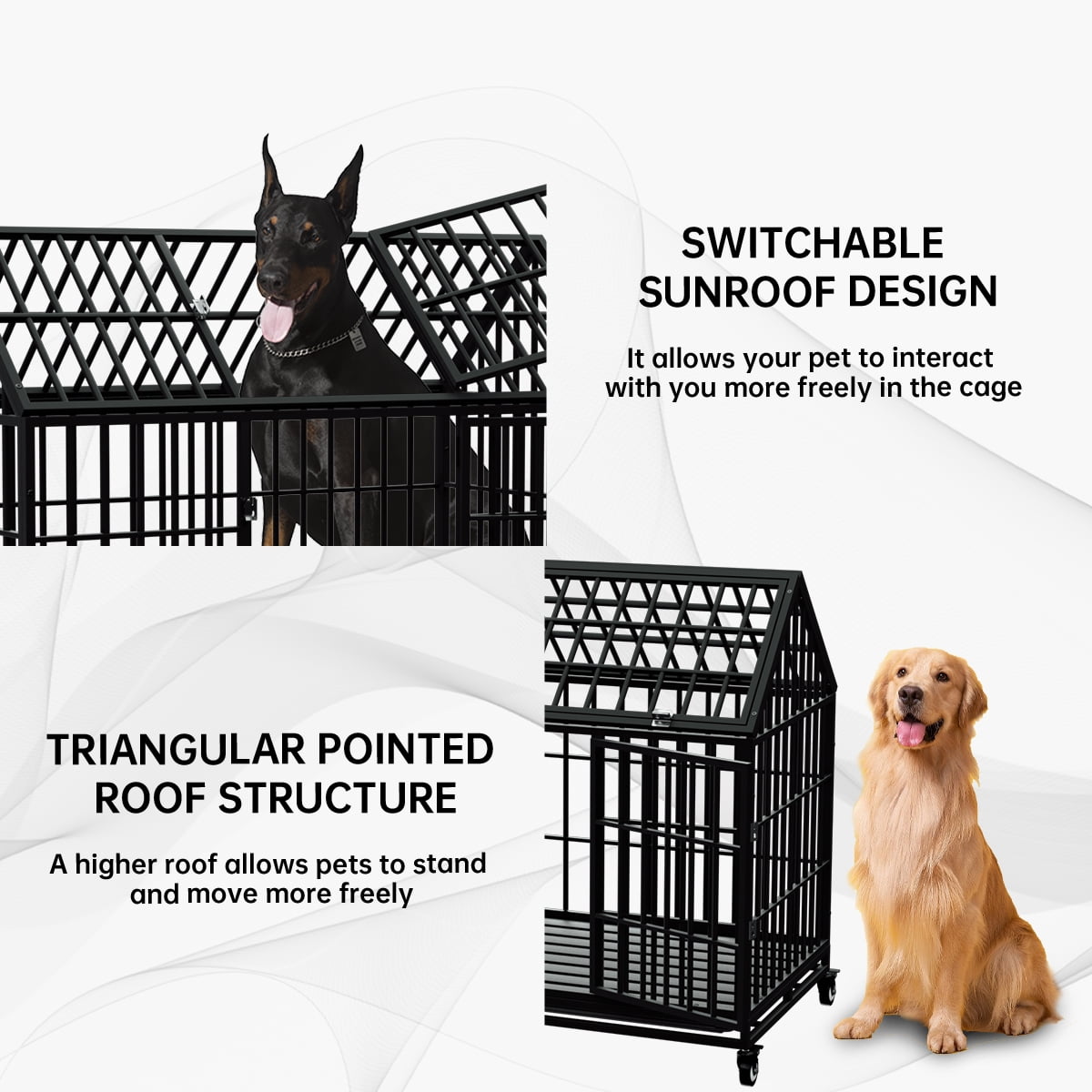 Snuowu 54 Inch Heavy Duty Dog Crate Large Dog cage Strong Metal Dog Kennels and Crates for Large Dogs Top Open with Wheels 2 Removable Trays