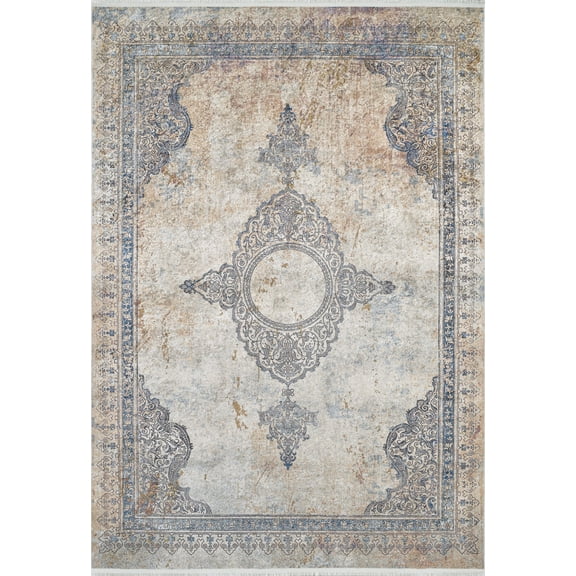Guadalupe Beige Medallion Polyester Area Rugs for Living Room Washable Rugs Boho Moroccan Area Rug Soft Geometric Bohemian Carpet Distressed Indoor Rug for Bedroom Dining Room Office Nonslip Rug
