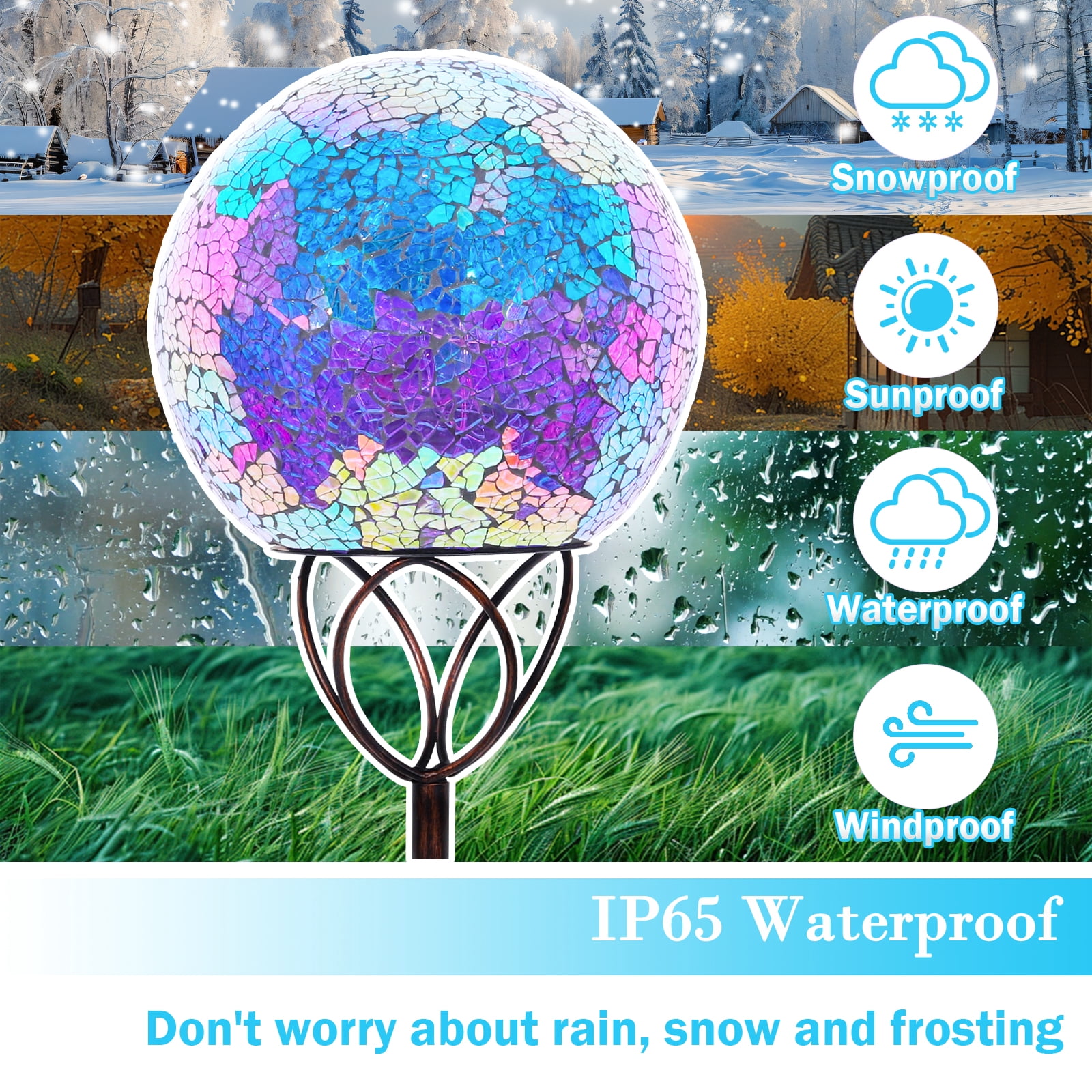 Outdoor Garden Stake,Solar Mosaic Gazing Ball With LED Light,Garden Stake Decoration,Outdoor Decoration for Pathway,Yard,Lawn,Garden