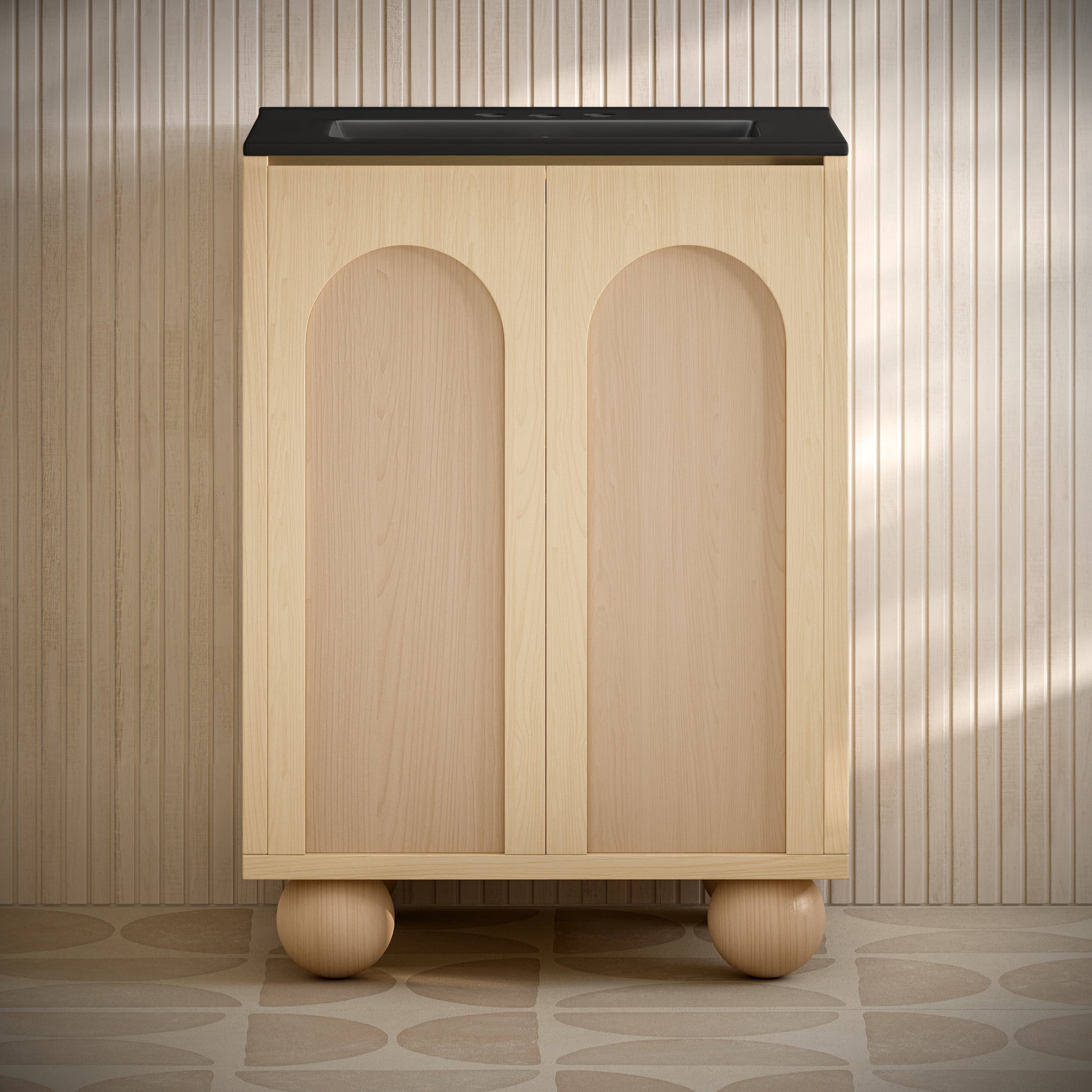 Plaisir II 24" Freestanding Bathroom Vanity in Natural Oak with Black 3-Hole Centerset Sink Top