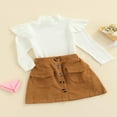 thumbnail image 4 of 2PCS Toddler Infant Kids Girls Long Sleeve Turtle Neck Ribbed Solid Color Tops High Waist Buttoned Skirt with Pockets  White  3 Years, 4 of 7