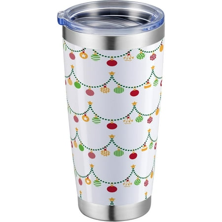 

20 oz Insulated Coffee Tumbler White Christmas Tumbler with Lid and Straw Christmas Tree String Bell Coffee Cup Mug Christmas Gift for Dad Mom Family