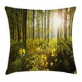 thumbnail image 1 of Forest Throw Pillow Cushion Cover, Trees Sun Rays in Woods Foliage Greenery Scenic Outdoors Tranquil Untouched, Decorative Square Accent Pillow Case, 18 X 18 Inches, Green Yellow Brown, by Ambesonne, 1 of 2
