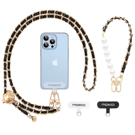 MoKo Cell Phone Neck Lanyards and Wrist Strap for Cell Phone, Gold Black, 2 Pack