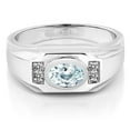 thumbnail image 2 of Gem Stone King Men's 925 Sterling Silver Sky Blue Aquamarine and White Diamond Ring | 1.23 Cttw | Gemstone March Birthstone | Oval 8X6MM | Size 12, 2 of 3
