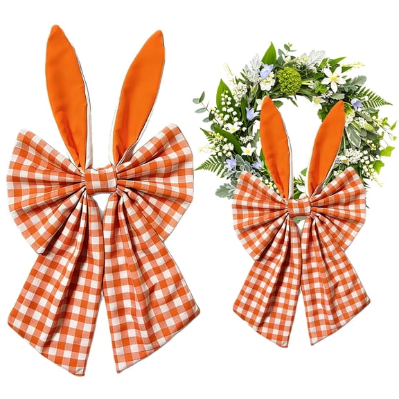 1PC Large Easter Plaid Bow with Bunny Ears, 7.8 X 15.7 Inches Bow for Wreaths Gifts Tree Topper Gift Baskets Ornament Decorations, Spring Party Favor for Easter Day