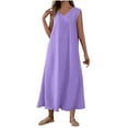 thumbnail image 2 of Casual Dresses for Women Texture Sleeveless Seaside Dress Sleeveless V-neck Dress Loose Flowy Beach Sundress, 2 of 3