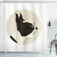thumbnail image 1 of Boston Terrier Shower Curtain, Soft Color Geometric Design of a Puppy Circular Framed Form, Fabric Bathroom Set with Hooks, 69W X 84L Inches Extra Long, Dark Brown Blush and Ivory, by Ambesonne, 1 of 3