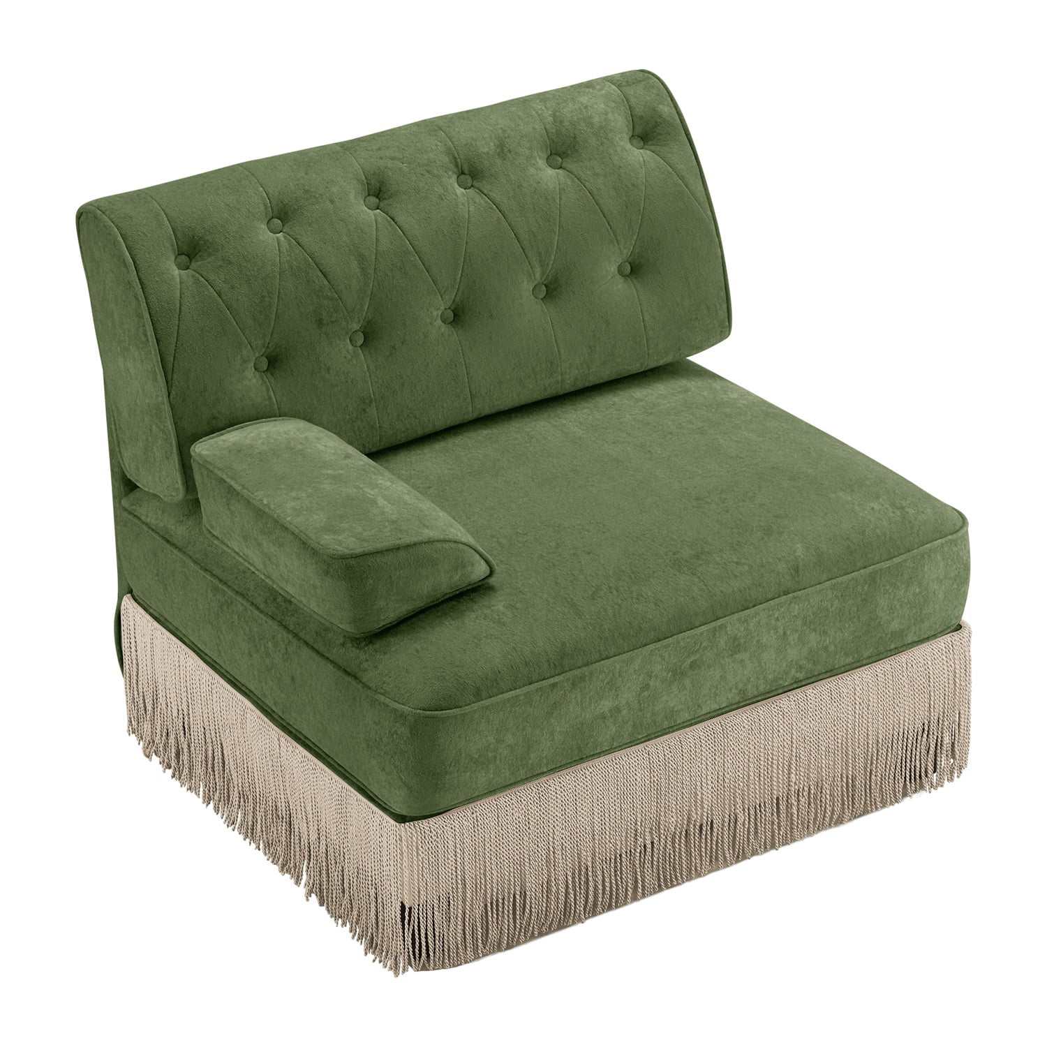 Hommoo Comfort Velvet Fabric Sofa with Left Arm, Button Tufted Design & Floor-grazing Tassel, Green