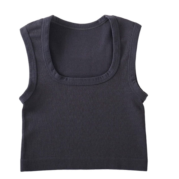 QSAWXQZ Women's Ribbed Knit Cropped Tank Tops Square Neck Seamless Sleeveless Shirts Basic Stretchy Slim Athletic Camisoles for Workout Yoga Lounge S