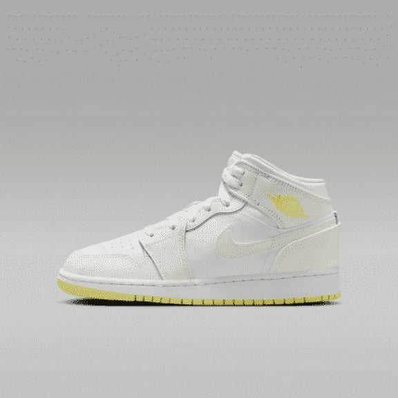 Air Jordan 1 Mid Big Kids' Shoes Color: Sail/White/Light Laser Orange Size: 5.5Y