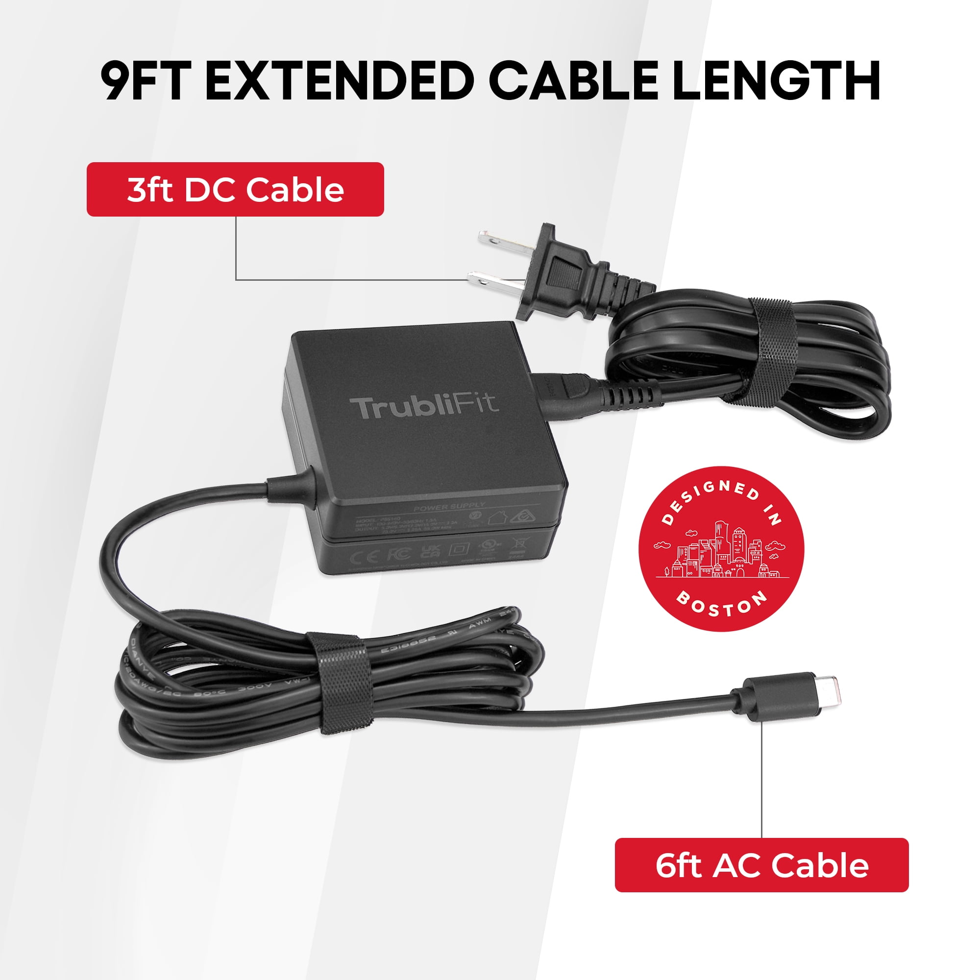 Direct Replacement Power Supply for Original Peloton Bike+ and Cross Training Bike+65W USB-C 9ft Long Power Cord for Peloton Bike Plus - UL Listed AC Power Adapter