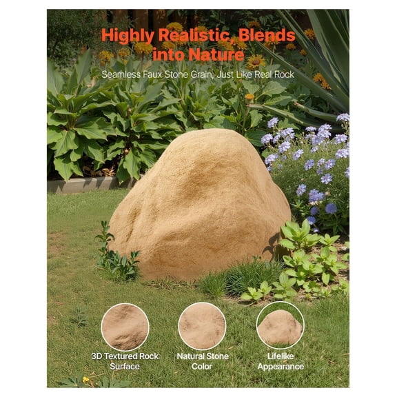 Faux Rock Cover Outdoor, Fake Rock Well Pump Cover, Realistic Stone Texture, Lightweight Polyresin Boulder for Garden Yard Décor, Sand, Small