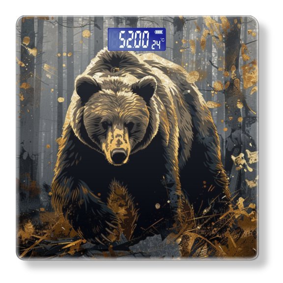 Bathroom Scale, Highly Accurate Digital Body Scale,Precisely Measures Weight up to 400 lbs-Bear In The Forest Surrounded By Gold Leaf Splashes And Leaves