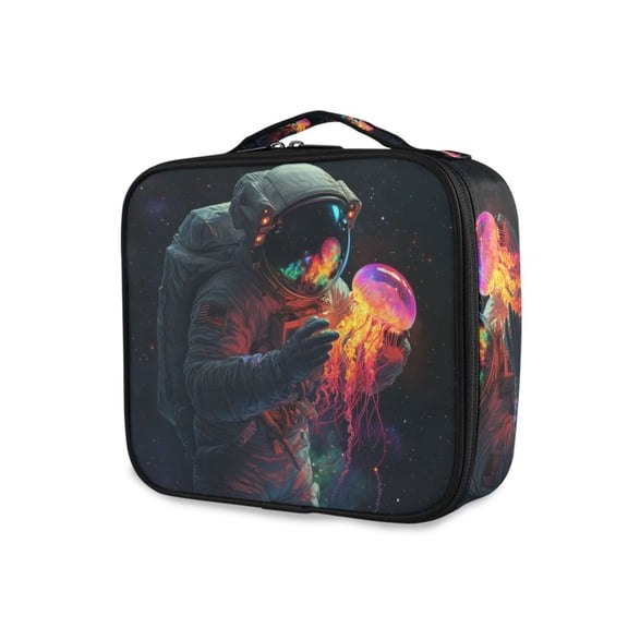 FORMRS Travel Makeup Bag Large Capacity Train Case Cosmetic Organizer with Adjustable Dividers, Black Astronaut