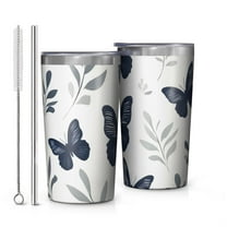 Butterfly and Leaves Pattern 10oz Tumblers Stainless Steel Tumbler with Lid and Straw,Vacuum Insulated Double Wall Travel Tumbler Cups with Cleaning Brush for Coffee, Tea