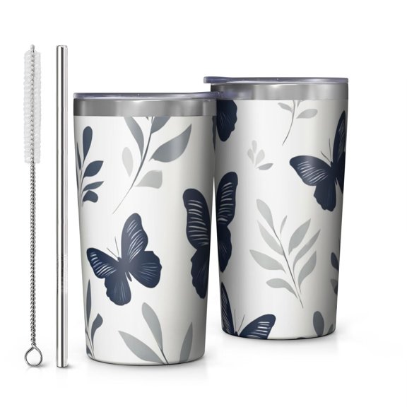 Butterfly and Leaves Pattern 10oz Tumblers Stainless Steel Tumbler with Lid and Straw,Vacuum Insulated Double Wall Travel Tumbler Cups with Cleaning Brush for Coffee, Tea