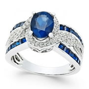 Elegant Ladies Fashion Ring. Lab Created Blue Sapphire. Luxurious Platinum Plated Setting. Size 6.