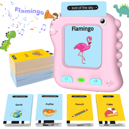 Richgv Talking Flash Cards Toys for 2 Years Old Girls, Educational Games for Toddlers, Preschool Learning Toys for 2 3 4 5 6 Years Old Kids, Dinosaur Baby Toy for Boys Girls, Pink