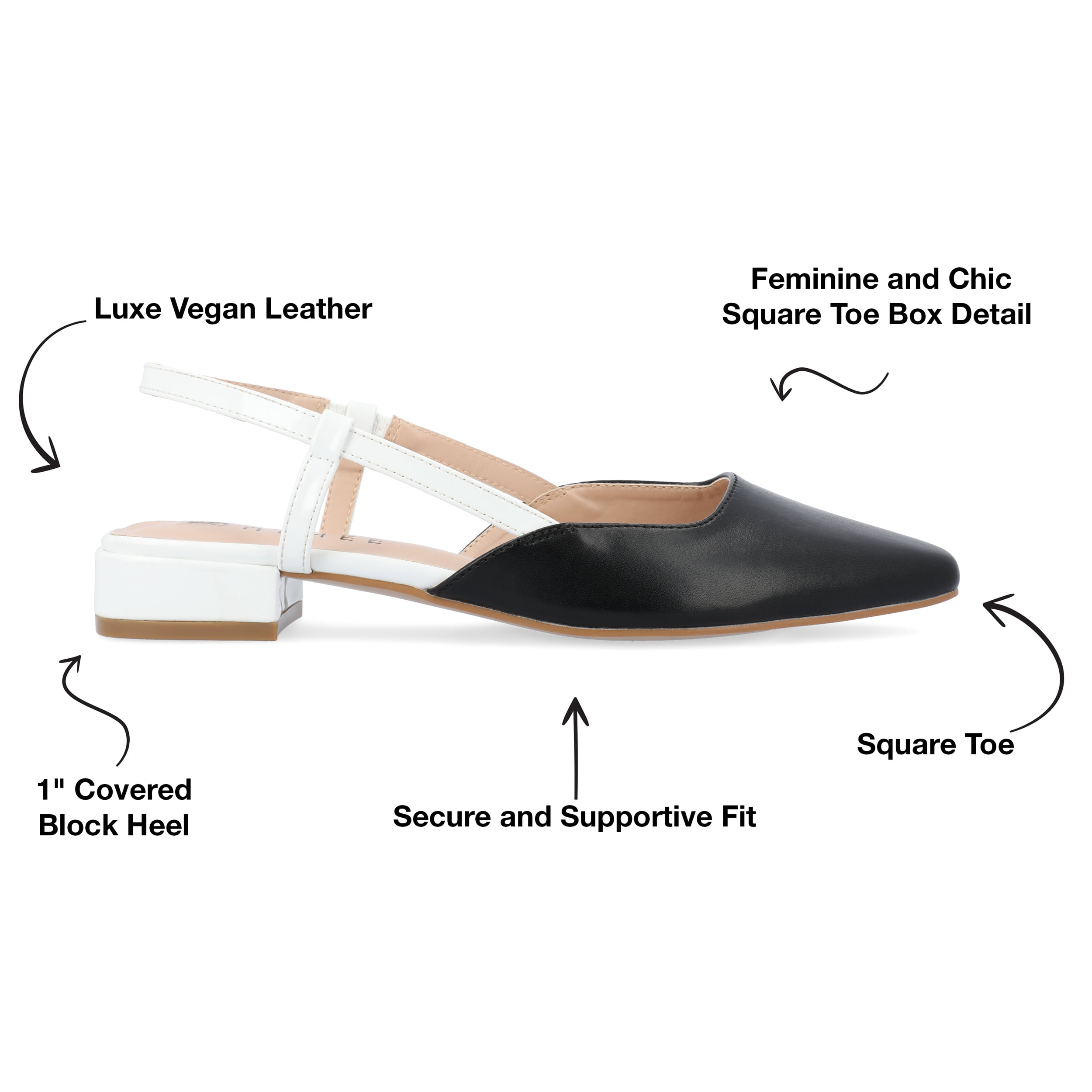 Journee Womens Paislee Sling Back Block Heel Square Toe Flats