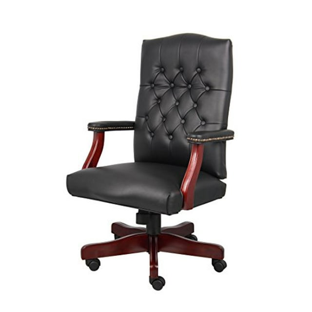 Boss Office Products Fauteuil de Direction Classique Caressoft avec Finition Acajou en Noir